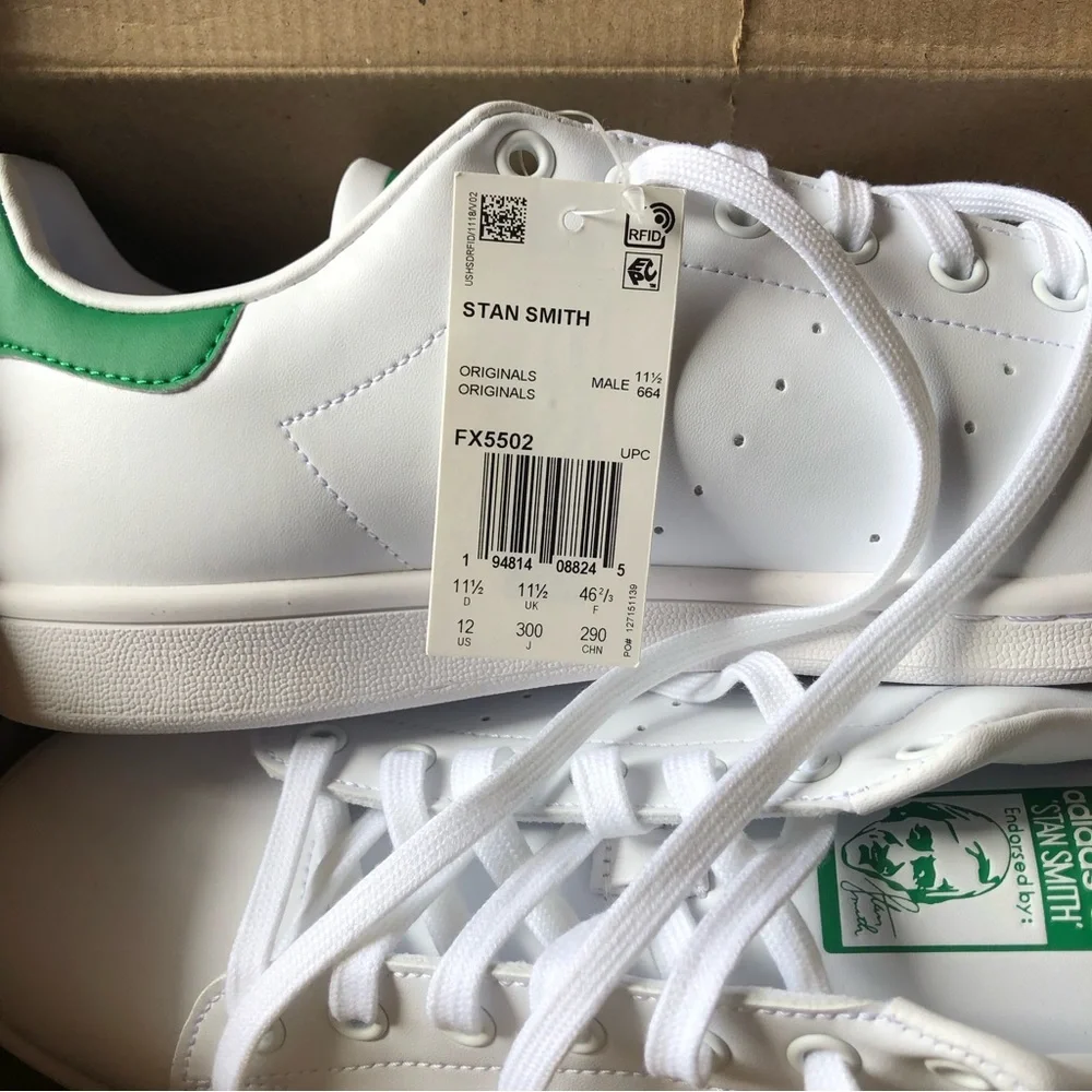 NEW in box! Adidas Stan Smith white and green Mens sneaker size 11 and… - Picture 4 of 12